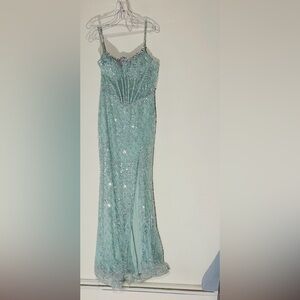 Elegant Sequin Embellished Prom Dress in Light Sage